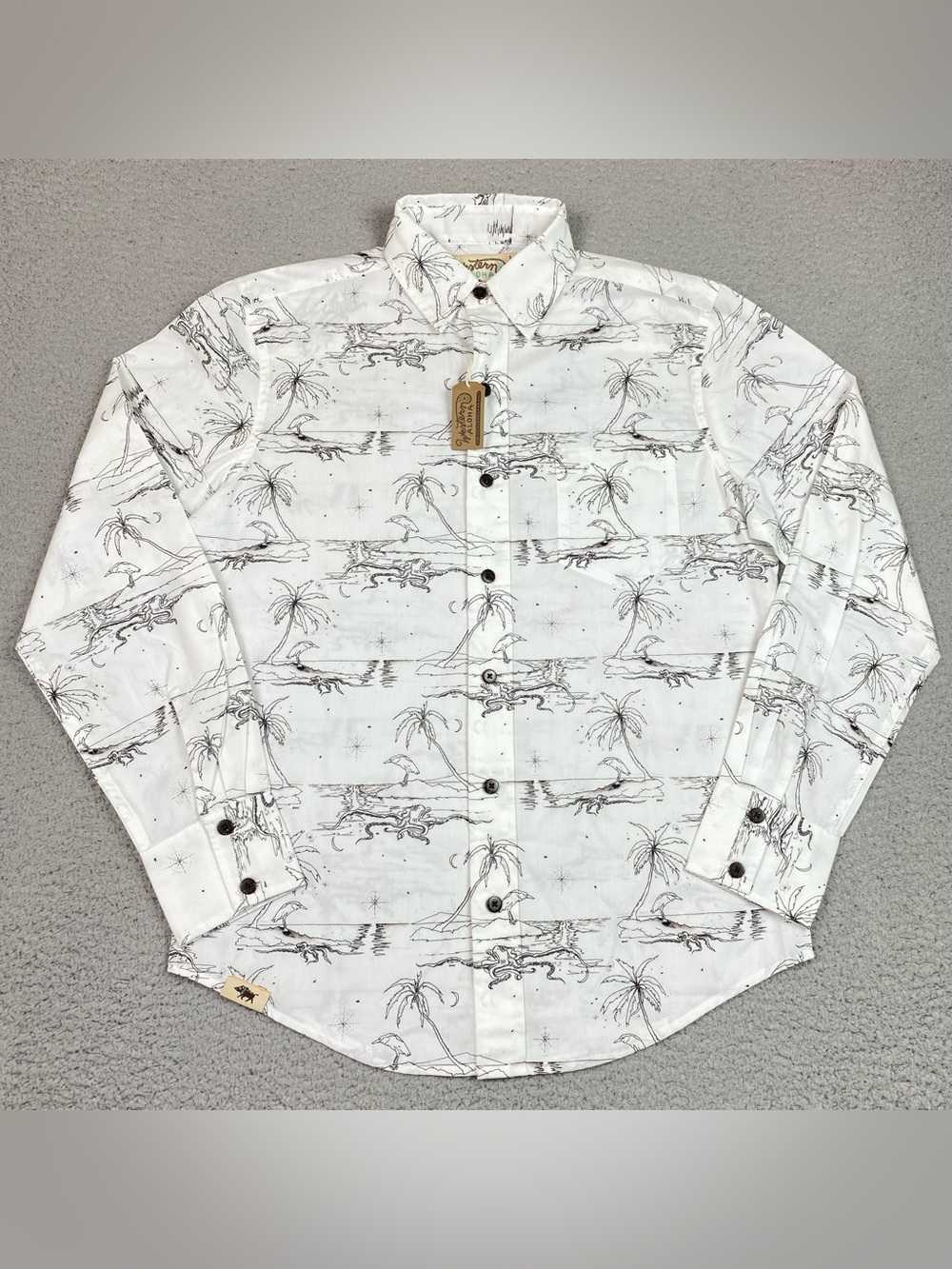 NWT Western Aloha Shirt Men's Size S White Long Sleeve Button Up Hawaiian Small